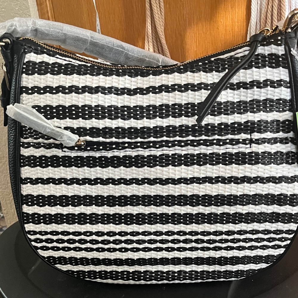 Kate Spade Black and White Woven Shoulder Bag